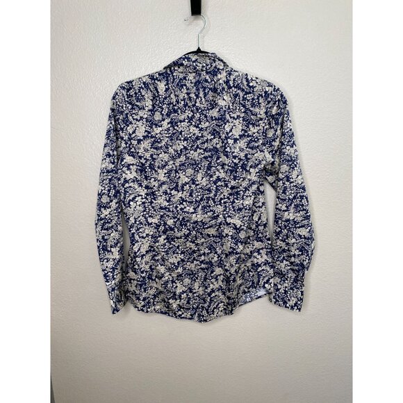 Chaps Blue Womans Blouse Small Cotton Floral‎ Long Sleeve - Picture 5 of 6